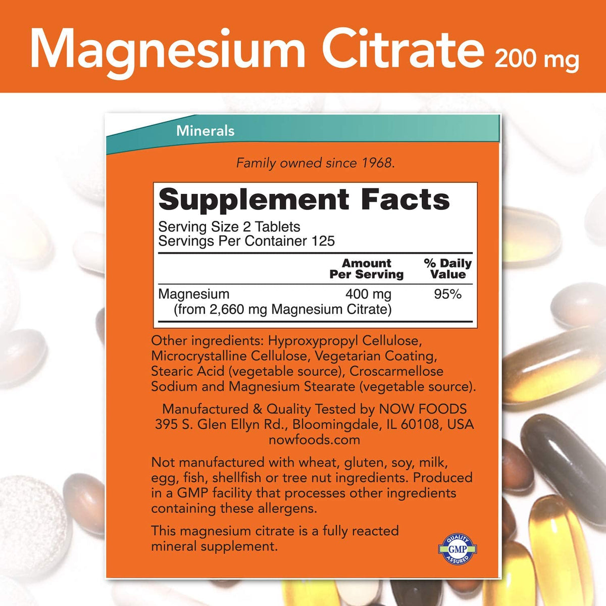 NOW Foods Magnesium Citrate, 200 mg, 250 Tablets
