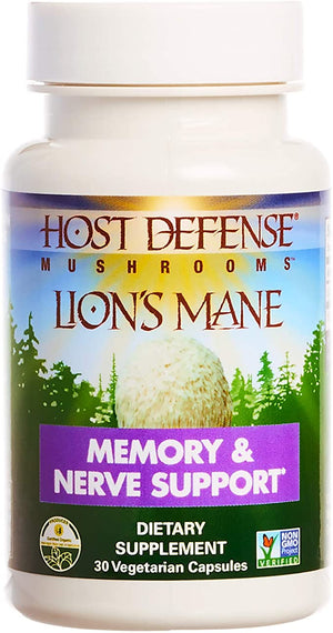 Host Defense, Lion's Mane Capsules, Promotes Mental Clarity, Focus and Memory, Daily Mushroom Supplement, Vegan, Organic, 30 Capsules (15 Servings)