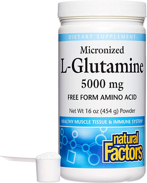 Natural Factors, Micronized L-Glutamine Drink Mix 5000 mg, Supports Healthy Muscle Tissue and Immune System Function, 16 oz (90 Servings)