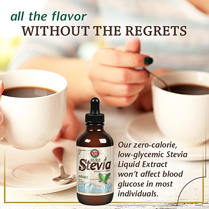 KAL Sure Stevia Extract Zero Calorie Sweetener, Low Carb, Plant Based Liquid Stevia Drops, Great Taste, Zero Sugar, Low Glycemic &amp; Perfect for a Keto Diet, 60-Day Guarantee, Approx. 775 Servings, 4oz