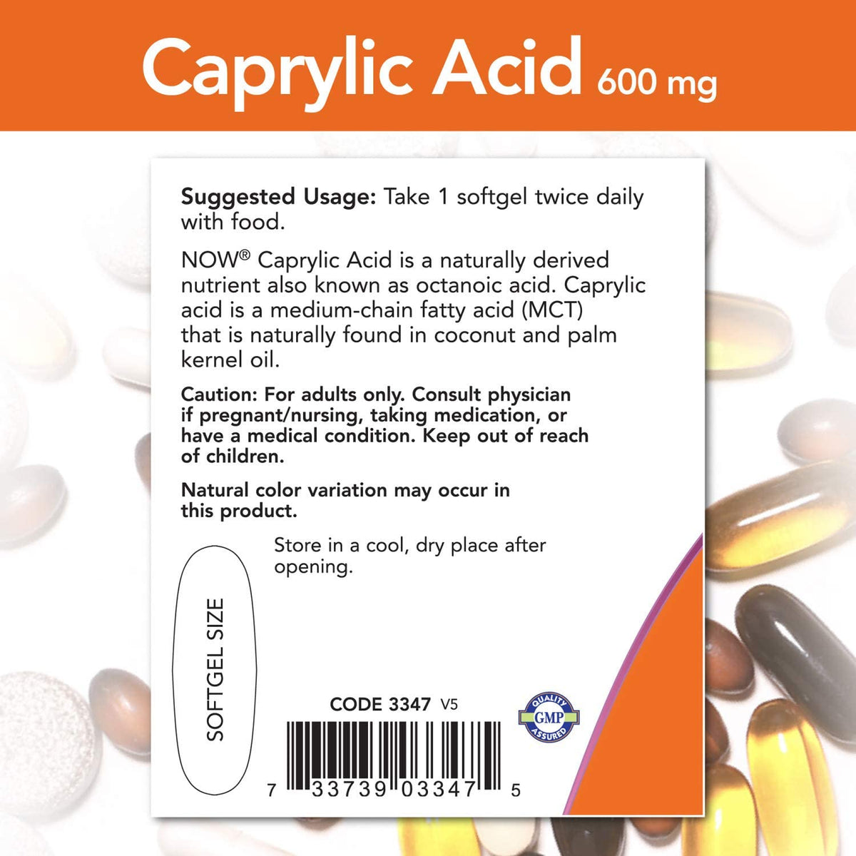 NOW Caprylic Acid, 600 mg, 100 Softgels