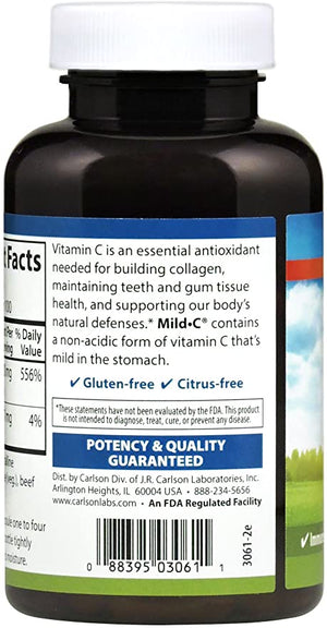 Carlson - Mild-C, 500 mg, Buffered Vitamin C, Immune Support & Optimal Wellness, Antioxidant, 100 Capsules