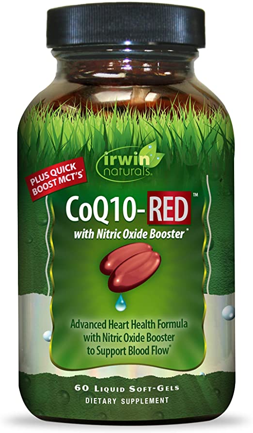 Irwin Naturals CoQ10-RED with Nitric Oxide Booster &amp; MCTs - Advanced Heart Health Formula Supports Healthy Blood Flow &amp; Energy Production - High Absorption Antioxidant Protection - 60 Liquid Softgels