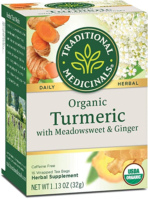 Traditional Medicinals Tea, Organic Turmeric w/Meadowsweet &amp; Ginger, Supports a Healthy Response to Inflammation, 16 Tea Bags