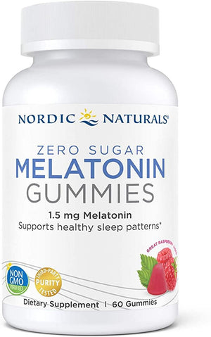 Nordic Naturals Zero Sugar Melatonin Gummies, Raspberry - 1.5 mg Melatonin - 60 Gummies - Great Taste - Restful Sleep, Antioxidant Support - Non-GMO, Vegan - 60 Servings - Discount Nutrition Store