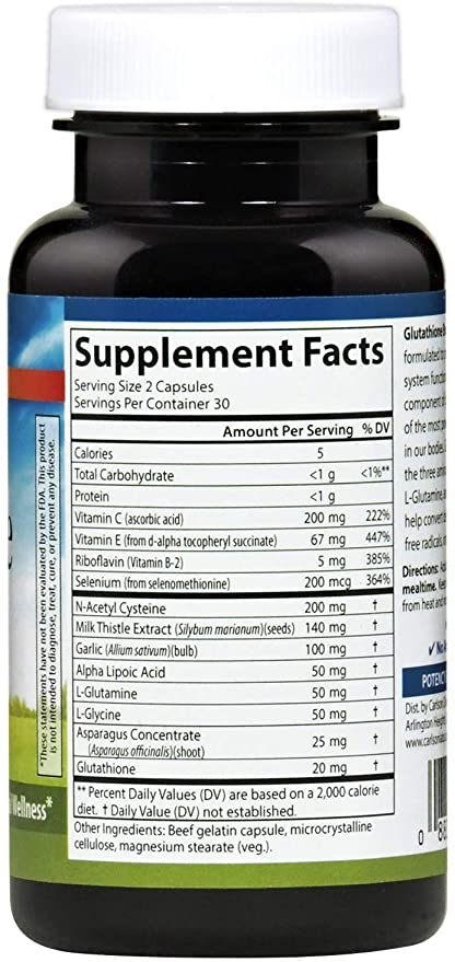 Carlson - Glutathione Booster, Alpha Lipoic Acid, Immune Support &amp; Optimal Wellness, Antioxidant, 60 Capsules