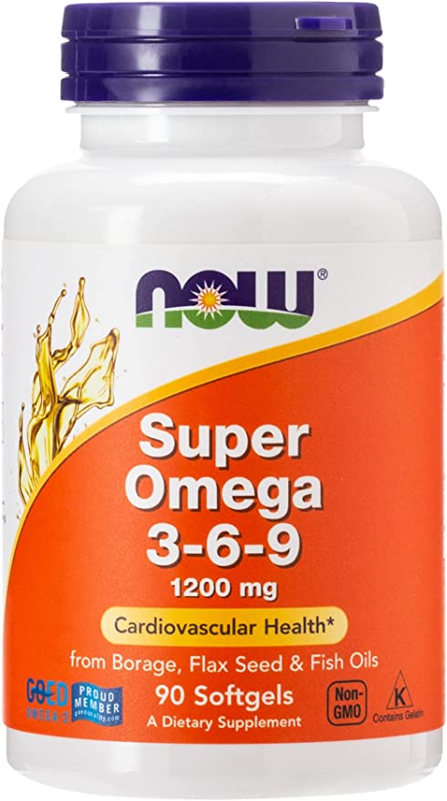 NOW Supplements, Super Omega 3-6-9 1200 mg with a blend of Fish, Borage and Flax Seed Oils, 90 Softgels