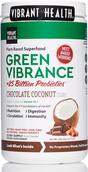 Vibrant Health, Green Vibrance +25 Billion Probiotics, Version 19.1, Chocolate Coconut, 12.7 oz (360g)
