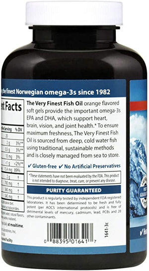 Carlson - The Very Finest Fish Oil, 700 mg Omega-3s, Norwegian, Wild-Caught Fish Oil, Sustainably Sourced Fish Oil Capsules, Orange, 120 Softgels