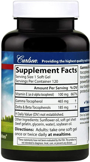 Carlson Gamma E-Gems, 465 mg, 120 Softgels