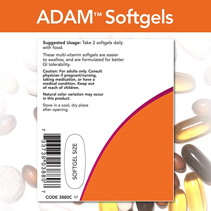 NOW Supplements, ADAM Men&#39;s Multivitamin with Saw Palmetto, Plant Sterols, Lycopene &amp; CoQ10, 90 Softgels