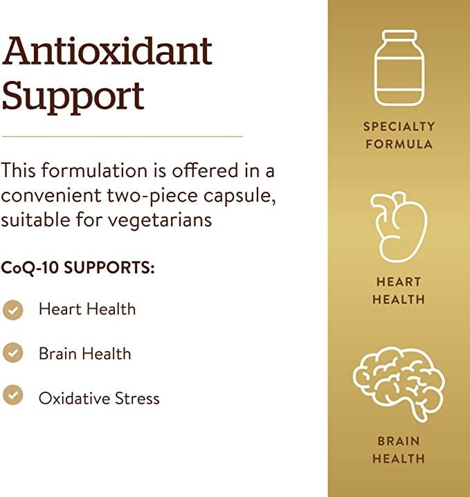 Solgar Vegetarian CoQ-10 200 mg, 60 Vegetable Capsules - Heart Healthy, Protective Antioxidant - Coenzyme Q10 (CoQ-10) Supplement - Vegan, Gluten Free, Dairy Free, Kosher - 60 Servings