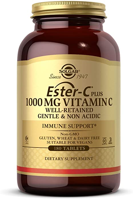 Solgar Ester-C Plus 1000 mg Vitamin C (Ascorbate Complex) - 180 Tablets - Gentle &amp; Non Acidic - Supports Upper Respiratory Health - Non-GMO, Gluten-Free - 180 Servings