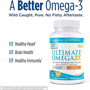 Nordic Naturals Ultimate Omega® 2X with Vitamin D3 Lemon, 60 Softgels