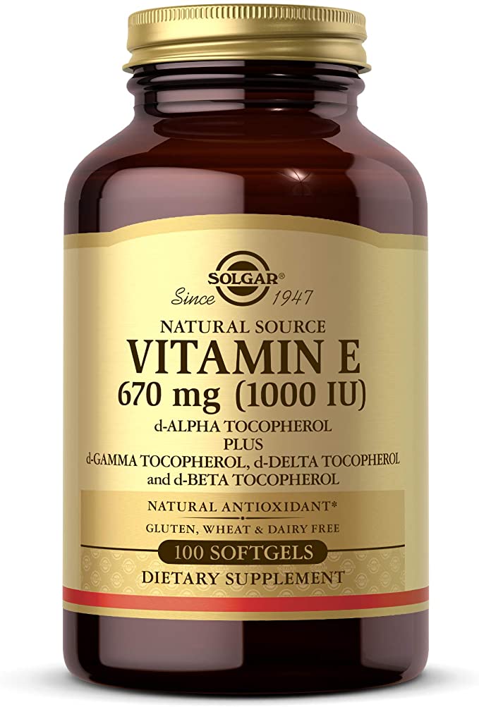Solgar Vitamin E 670 mg (1000 IU), 100 Mixed Softgels - Natural Antioxidant, Skin &amp; Immune System Support - Naturally-Sourced Vitamin E - Gluten Free, Dairy Free - 100 Servings