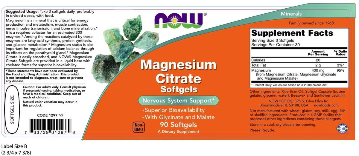 NOW Foods Magnesium Citrate, 90 Softgels