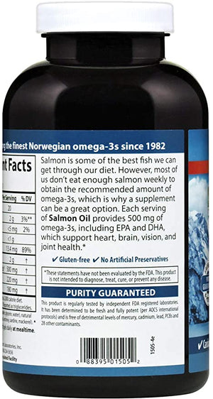 Carlson - Norwegian Salmon Oil, 500 mg Omega-3s, Norwegian Salmon Oil Supplement, Wild Caught Omega 3 Salmon Oil Capsules, Sustainably Sourced, Brain, Heart & Joint Health, 300 Softgels