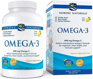 Nordic Naturals Omega-3, Lemon Flavor - 690 mg Omega-3-180 Soft Gels - Fish Oil - EPA & DHA - Immune Support, Brain & Heart Health, Optimal Wellness - Non-GMO - 90 Servings - Discount Nutrition Store
