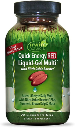Irwin Naturals Quick Energy RED Liquid-Gel Multi with Nitric Oxide Booster - 72 Liquid Softgels - Discount Nutrition Store