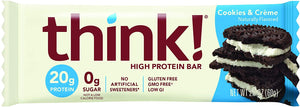 think!, High Protein Bars - Cookies and Crème, 20g Protein, 0g Sugar, No Artificial Sweeteners, Gluten Free, GMO Free, 2.1 Oz Bar