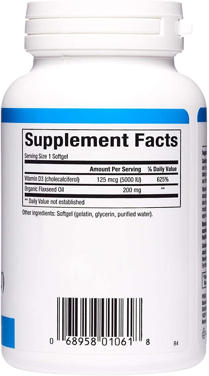 Natural Factors, Vitamin D3 5000 IU, Supports Strong Bones, Teeth, and Muscle and Immune Function with Flaxseed Oil, 240 softgels (240 servings)