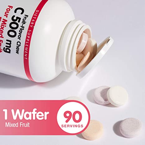 Natural Factors Fruit-Flavor Chew C Mixed Fruit, 500 mg, 90 Chewable Wafers