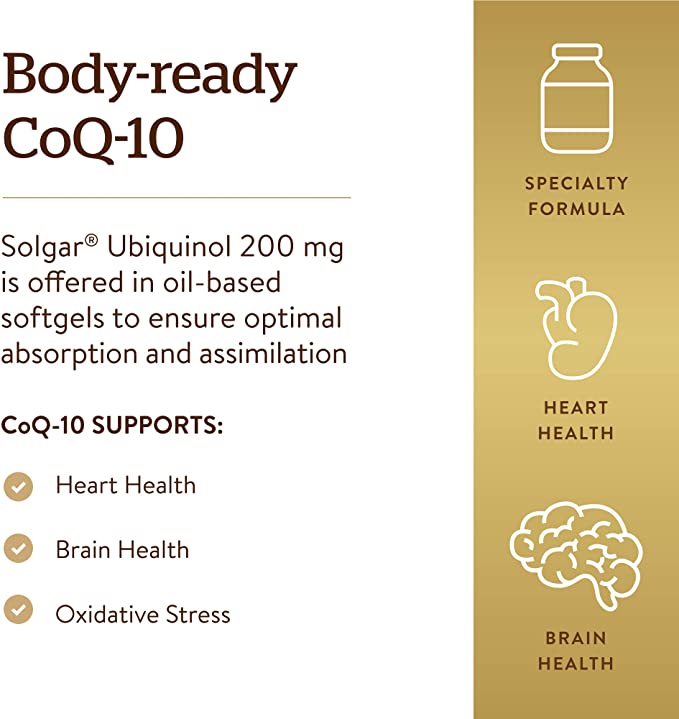 Solgar Ubiquinol 100 mg, 50 Softgels - Advanced Antioxidant Support - Reduced Coenzyme Q10 (CoQ-10) - Gluten Free, Dairy Free - 50 Servings, Standard Packaging