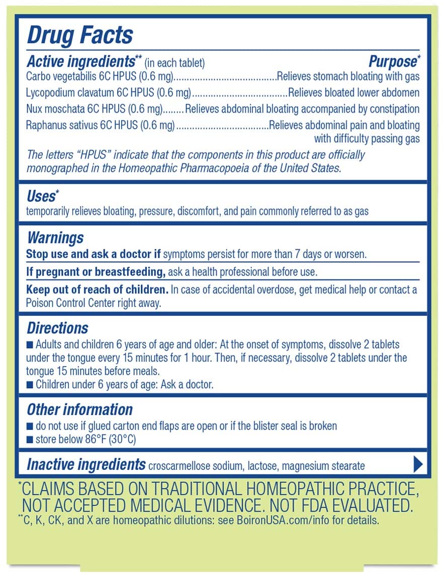 Boiron Gasalia Tablets for Relief from Gas Pressure, Abdominal Pain, Bloating, and Discomfort - 60 Count