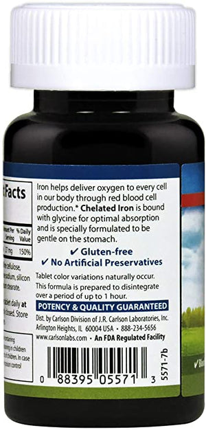 Carlson - Chelated Iron, 27 mg Superior Absorption, Blood Health, Energy Utilization & Optimal Wellness, 100 tablets