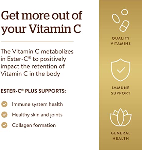Solgar Ester-C Plus 500 mg Vitamin C (Ascorbate Complex), 250 Vegetable Capsules - Gentle &amp; Non Acidic - Antioxidant &amp; Immune Support - Non GMO, Vegan, Gluten Free, Kosher - 250 Servings