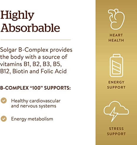 Solgar B-Complex &quot;100&quot;, 50 Vegetable Capsules - Heart Health - Nervous System Support - Supports Energy Metabolism