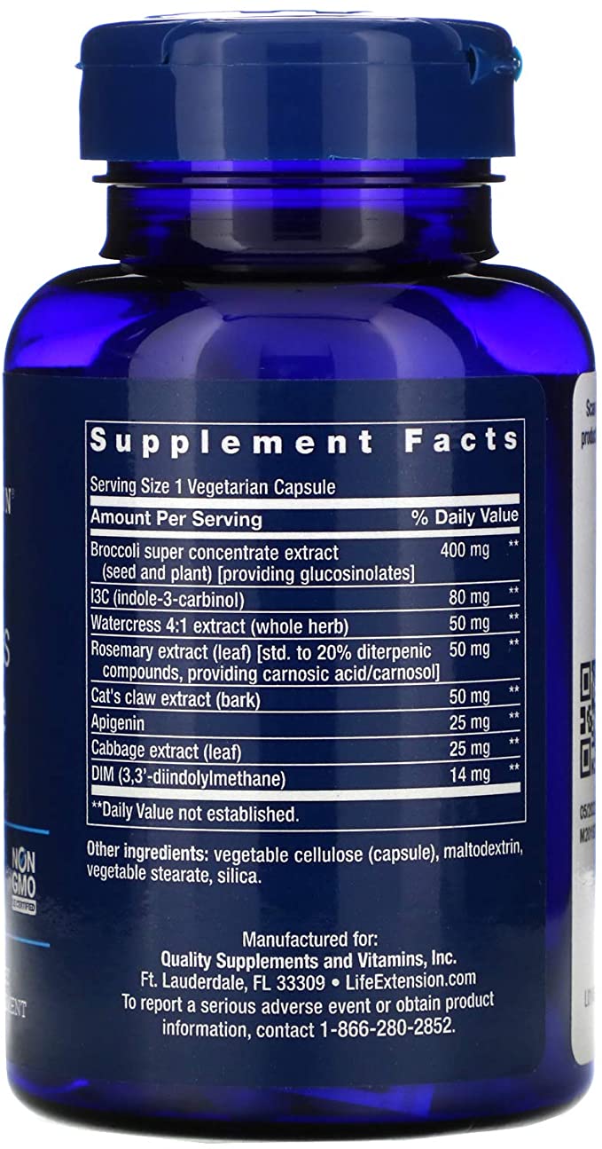 Life Extension Triple Action Cruciferous Vegetable Extract, 60 Vegetarian Capsules—Helps Maintain DNA Health &amp; Already-Healthy Hormone Levels - Non-GMO, Gluten-Free, Vegetarian