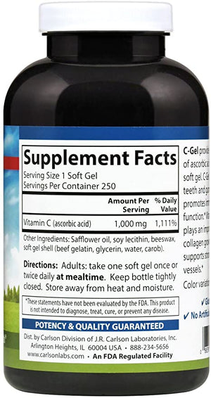 Carlson - C-Gels, 1000mg, Vitamin C Softgels, Immune Support & Heart Health, Vitamin C Softgels, Antioxidant, Vitamin C Supplement, 100 Softgels
