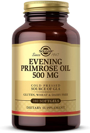 Solgar Evening Primrose Oil 500 mg, 180 Softgels - Promotes Healthy Skin & Cardiovascular Health - Nutritional Support for Women - Gluten Free, Dairy Free - 180 Servings