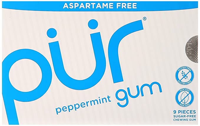 PUR Peppermint 100% Xylitol Chewing Gum, Sugarless Variety Bulk, Sugar free &amp; Aspartame Free, Keto Friendly Gift - Gourmet Gum, Relieves Dry Mouth - Pure Natural Flavored Candy, 9 Pieces