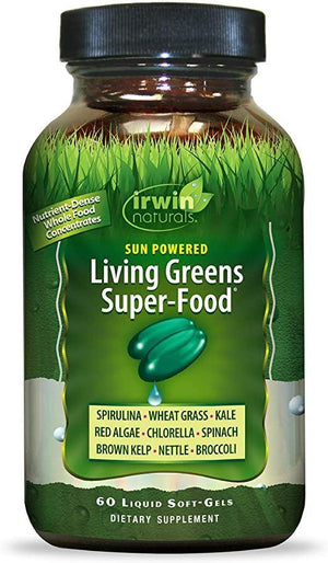Irwin Naturals Sun Powered Living Greens Super-Food - Energizing Nutritional Supplement - 60 Liquid Softgels - Discount Nutrition Store