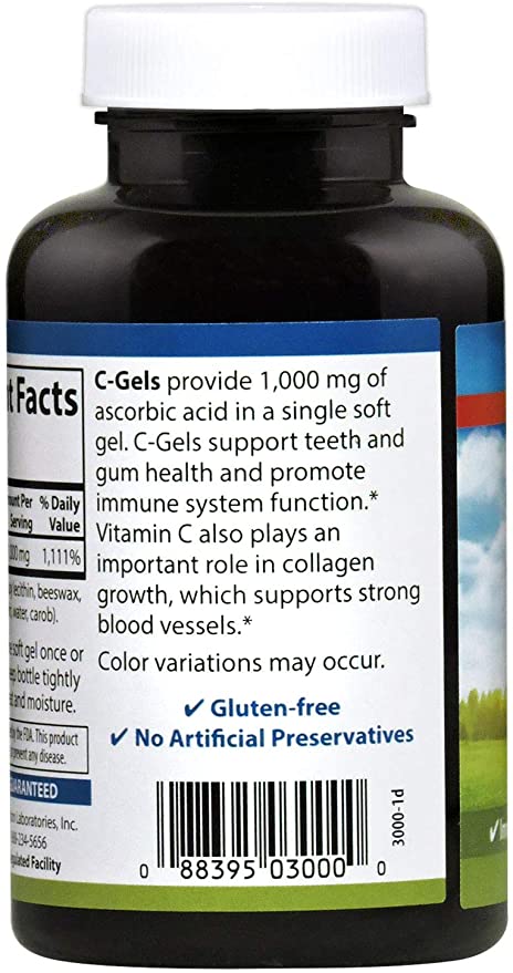 Carlson - C-Gel, 1000 mg Vitamin C, Immune Support &amp; Tissue Health, Antioxidant, 60 Soft gels