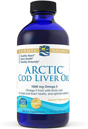 Nordic Naturals Arctic Cod Liver Oil, Unflavored - 8 oz - 1060 mg Total Omega-3s with EPA & DHA - Heart & Brain Health, Healthy Immunity, Overall Wellness - Non-GMO - 48 Servings - Discount Nutrition Store