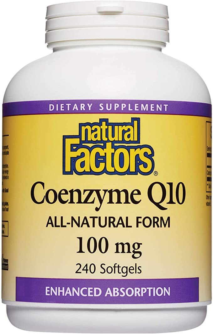 Natural Factors Coenzyme Q10 100 mg, Natural Coenzyme Q10 Supplement for Energy, Heart and Cognitive Support, 240 Softgels