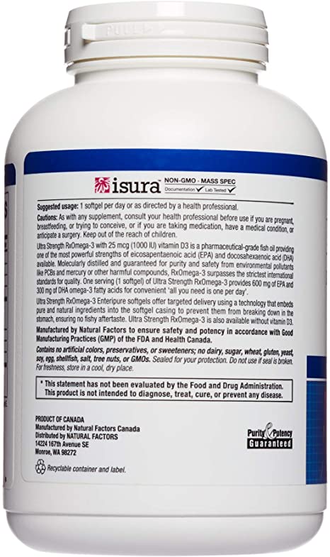 Natural Factors Ultra Strength RxOmega-3 with Vitamin D3, 150 Eneripure™Softgels