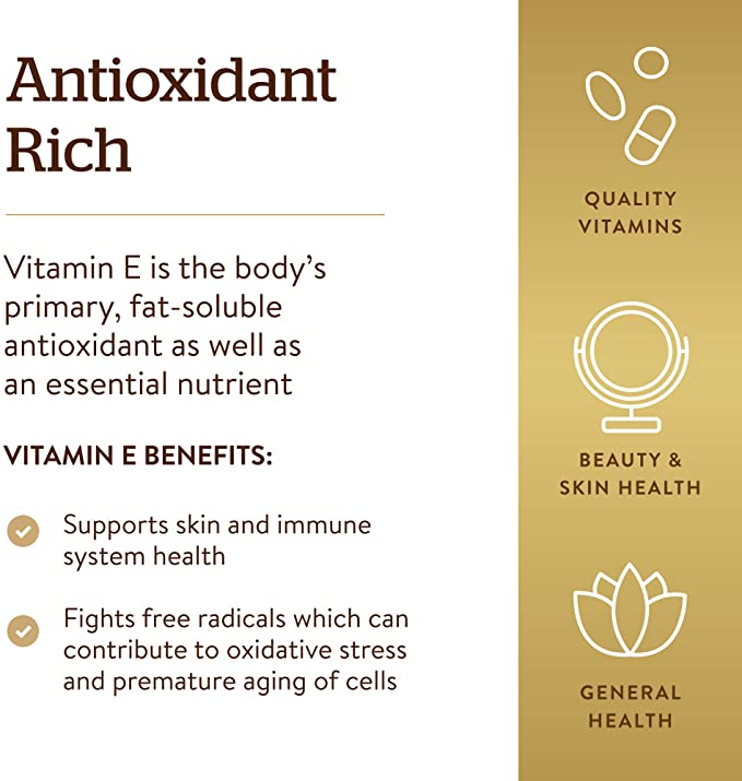 Solgar Vitamin E 268 mg (400 IU), 250 Mixed Softgels - Natural Antioxidant, Skin &amp; Immune System Support - Naturally-Sourced Vitamin E - Gluten Free, Dairy Free - 250 Servings