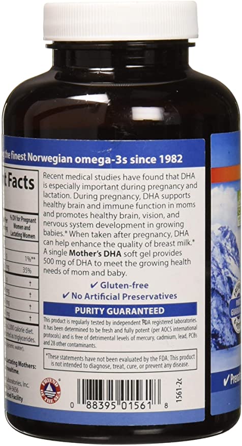 Carlson - Mother&#39;s DHA, 500 mg DHA, Prenatal Support, Fetal Development &amp; Immune Health, 120 Softgels