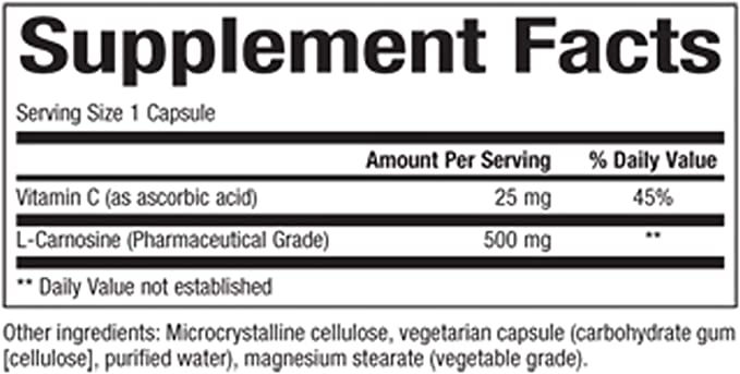 Natural Factors, L-Carnosine 500 mg, Supports Healthy Aging, Muscle and Brain Function, Dietary Supplement, 120 capsules (120 servings)