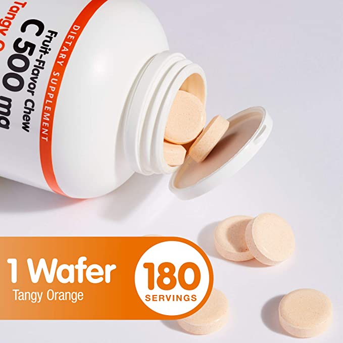 Natural Factors 100% Natural Fruit Chew C Tangy Orange, 500 mg, 180 Chewable Wafers