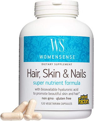 WomenSense by Natural Factors, Hair, Skin & Nails, Nutritional Beauty Support with Hyaluronic Acid and Biotin, 120 capsules (30 servings)