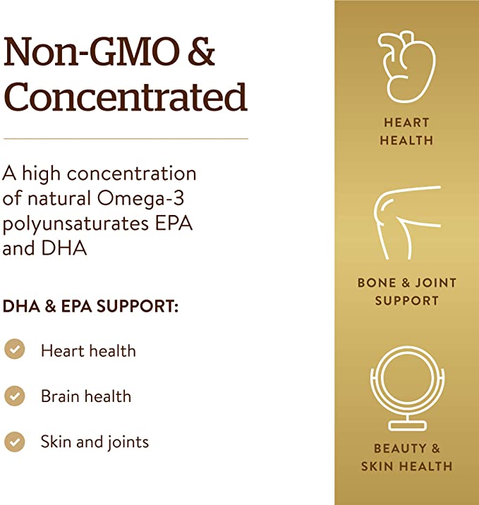 Solgar Double Strength Omega-3 700 mg, 120 Softgels - Fish Oil Supplement - Support for Cardiovascular, Joint &amp; Cellular Health - Contains EPA &amp; DHA Omega 3 Fatty Acids - Gluten Free - 120 Servings