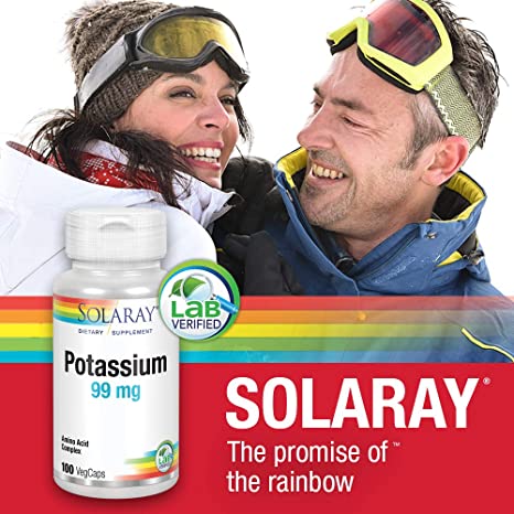 Solaray Potassium 99 mg - Electrolyte Balance Formula - Potassium Supplement for Electrolytes, Vascular and Heart Health Support - 60-Day Money Back Guarantee, Lab Verified, 100 Servings, 100 VegCaps