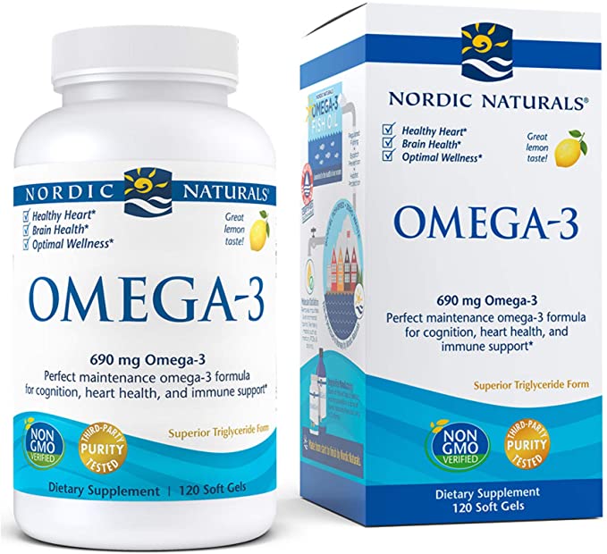 Nordic Naturals Omega-3, Lemon Flavor - 120 Soft Gels - 690 mg Omega-3 - Fish Oil - EPA &amp; DHA - Immune Support, Brain &amp; Heart Health, Optimal Wellness - Non-GMO - 60 Servings