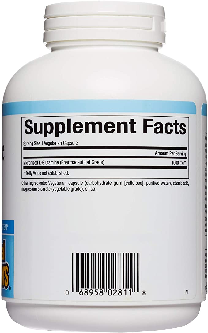 Natural Factors Micronized L-Glutamine, 1000 mg, 180 Vegetarian Capsules