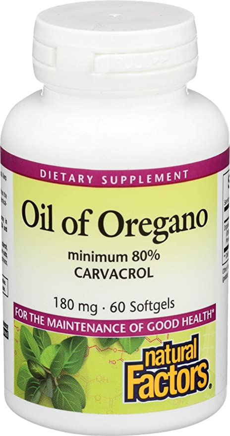 Natural Factors Oil of Oregano 180 mg, Helps Maintain Good Health with Extra Virgin Olive Oil, 60 Softgels